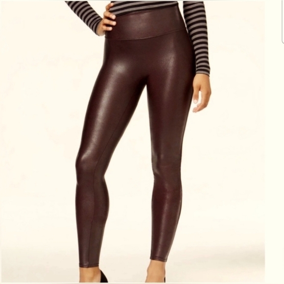 ❤ NWOT! SPANX FAUX LEATHER HIGH RISE PULL ON SHAPEWEAR SKINNY LEGGINGS - WINE, S - Picture 1 of 12